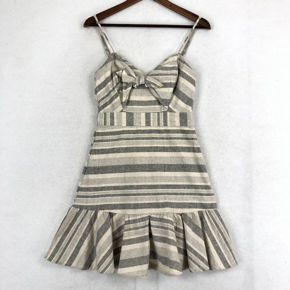 HYFVE Women's Size Small Grey Beige Linen Blend Striped Sleeveless Mini Dress - Picture 1 of 11